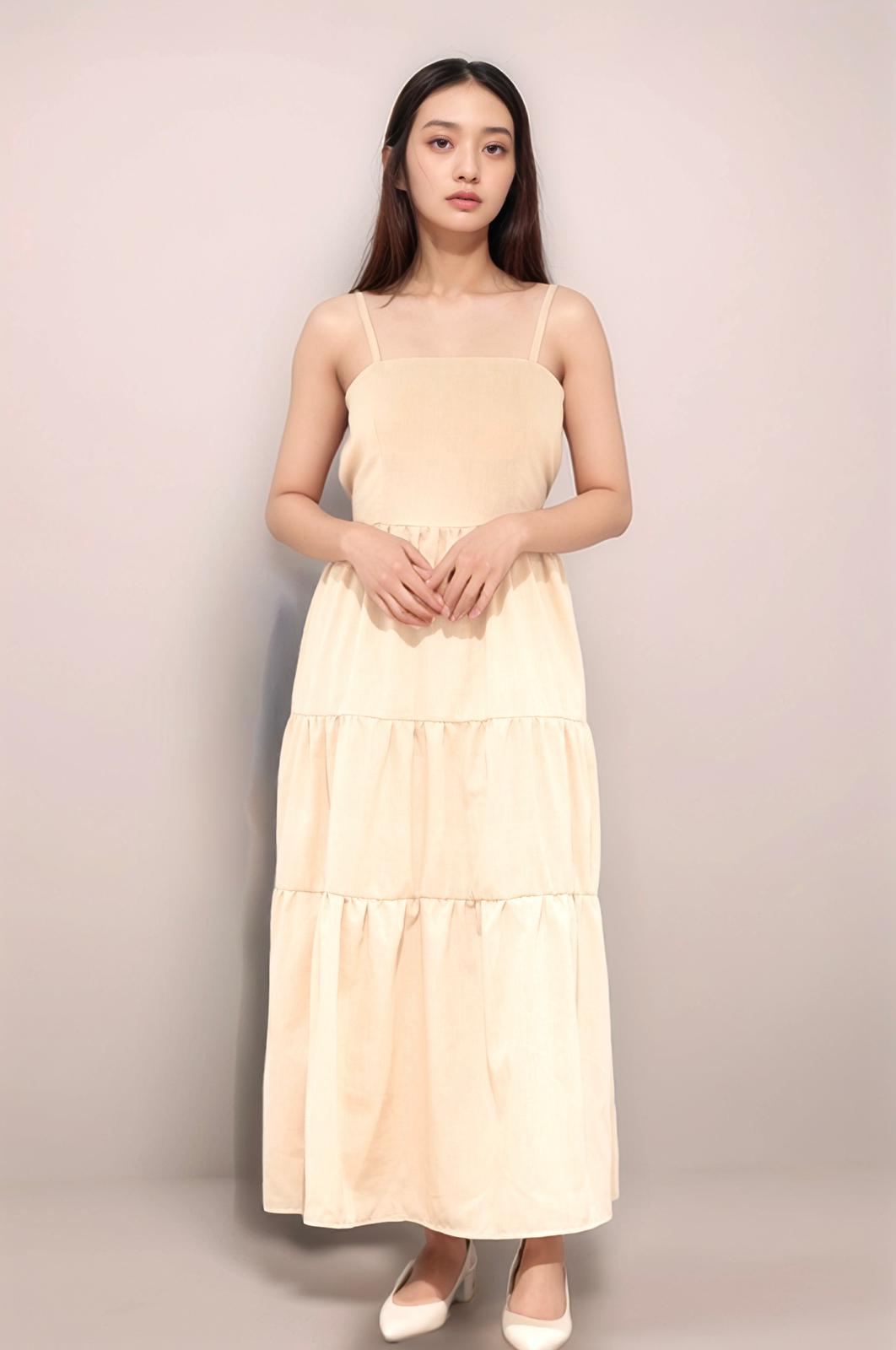 GWEN TIE RIBBON TIERED MAXI DRESS