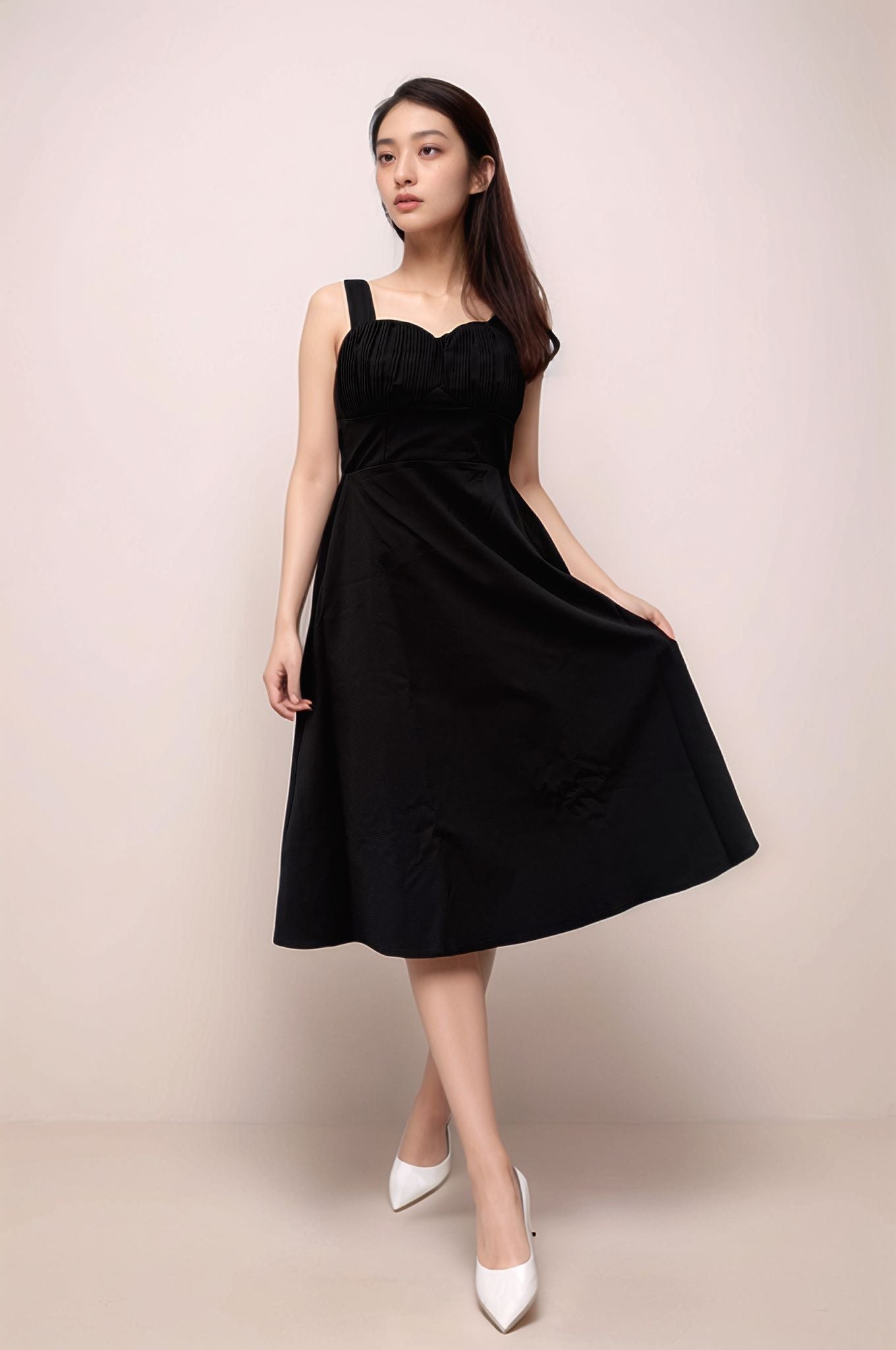 KYRIA PADDED RUCHED TEXTURED MIDI DRESS