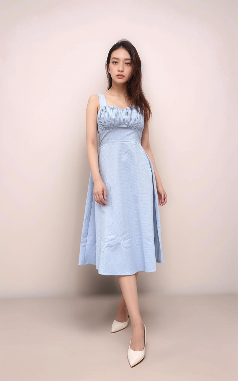 KYRIA PADDED RUCHED TEXTURED MIDI DRESS