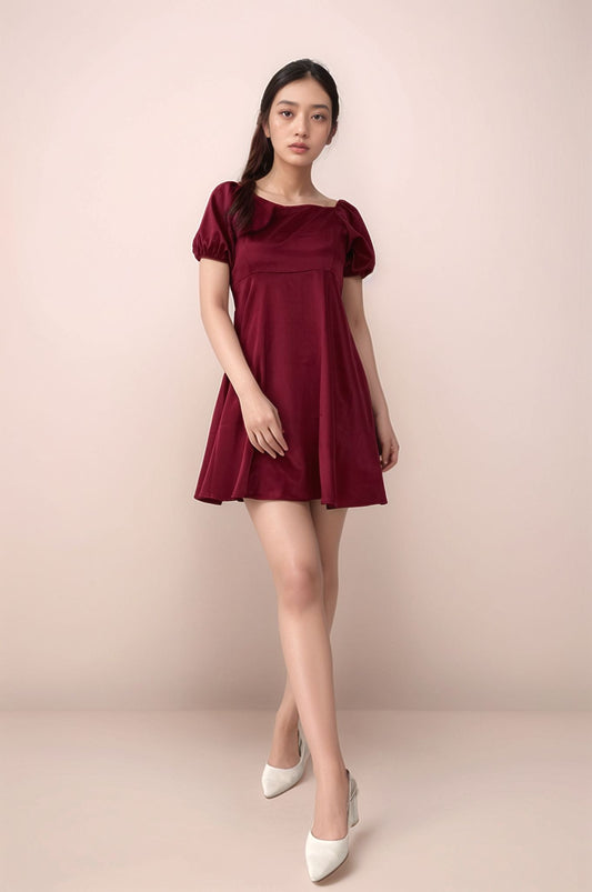 CAMILIA A-LINE TIE RIBBON DRESS - RED