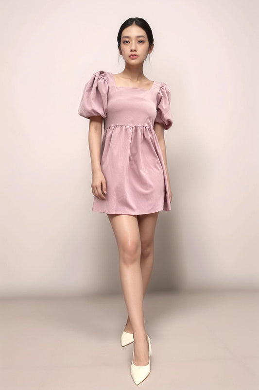 HARPER PUFF SLEEVE OPEN BACK BABYDOLL MINI DRESS