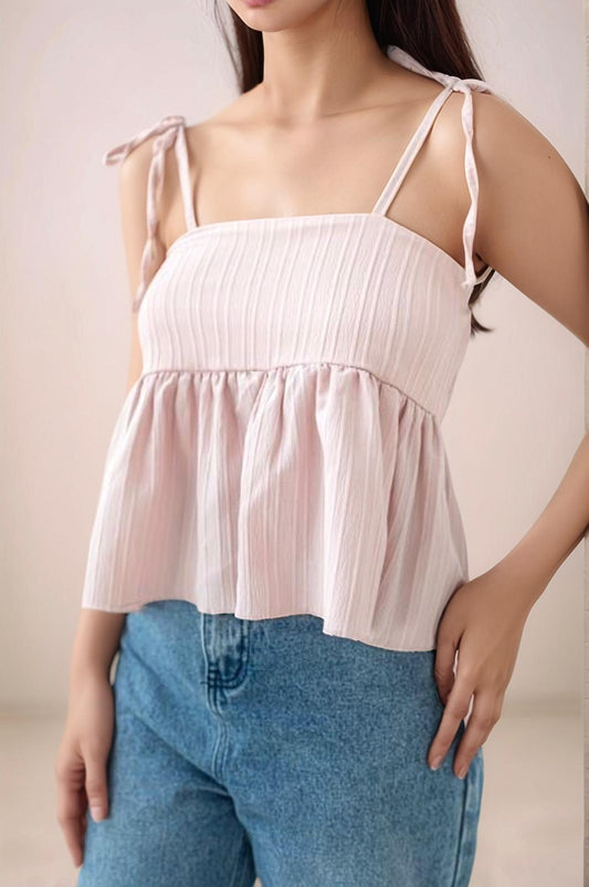 ZOE TIE RIBBON PEPLUM TOP