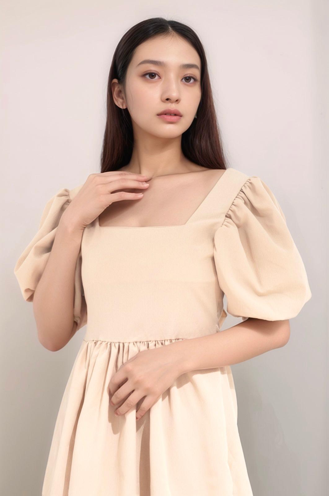 HARPER PUFF SLEEVE OPEN BACK BABYDOLL MINI DRESS