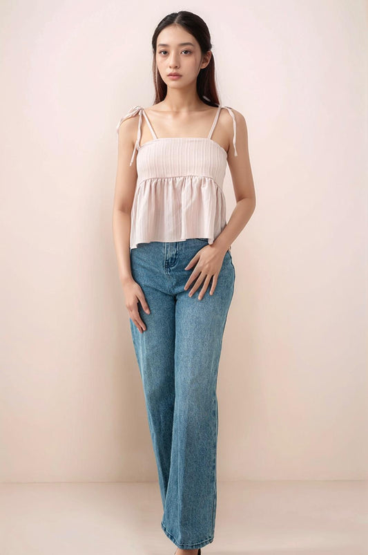 ZOE TIE RIBBON PEPLUM TOP