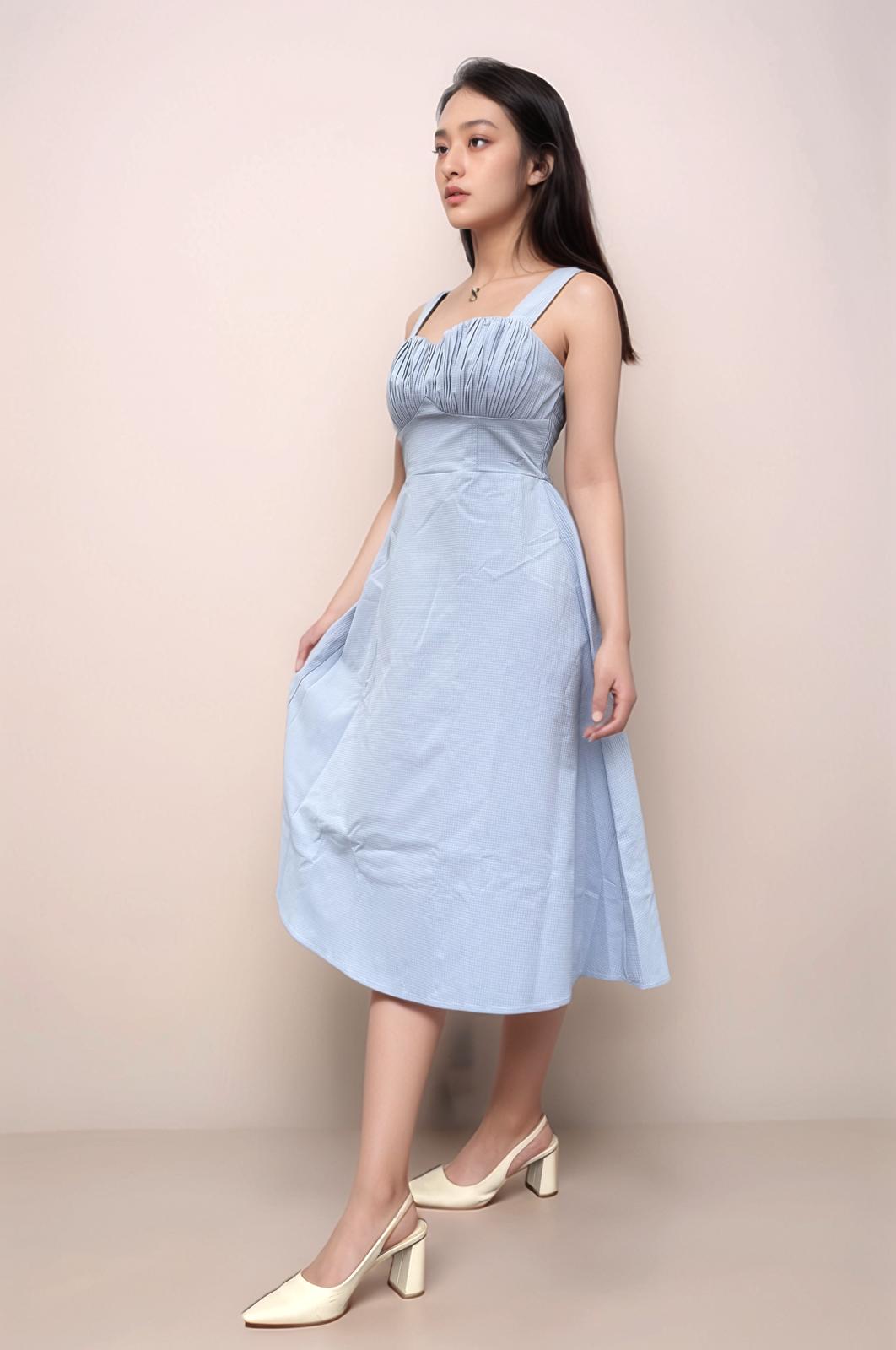 KYRIA PADDED RUCHED TEXTURED MIDI DRESS