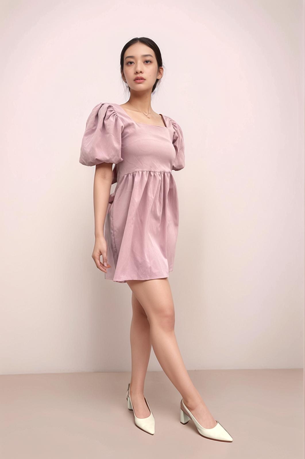 HARPER PUFF SLEEVE OPEN BACK BABYDOLL MINI DRESS