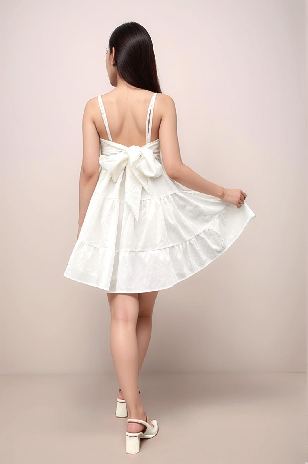 HAILEY TIERED BACK TIE RIBBON TEXTURED MINI DRESS