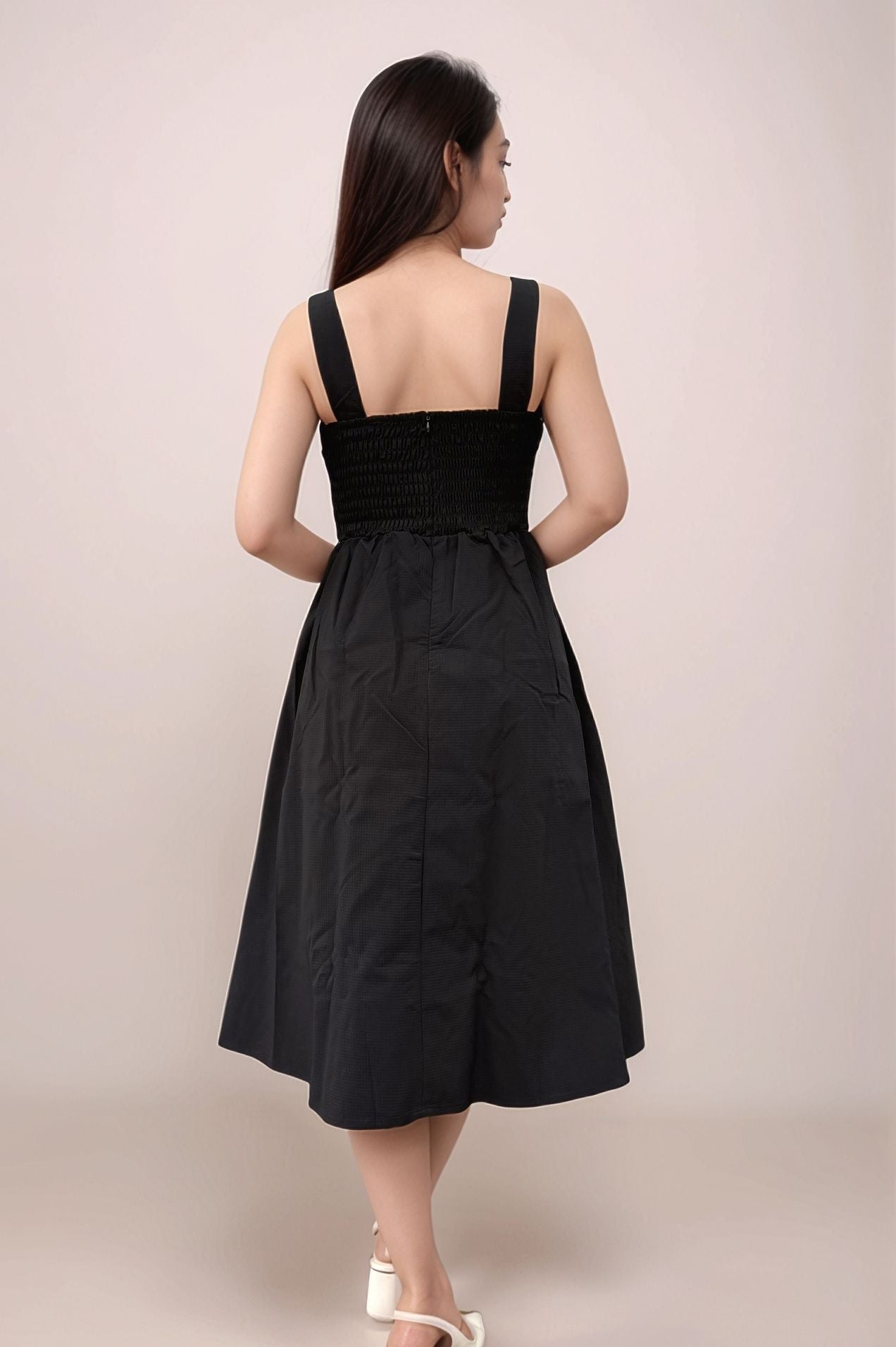 KYRIA PADDED RUCHED TEXTURED MIDI DRESS