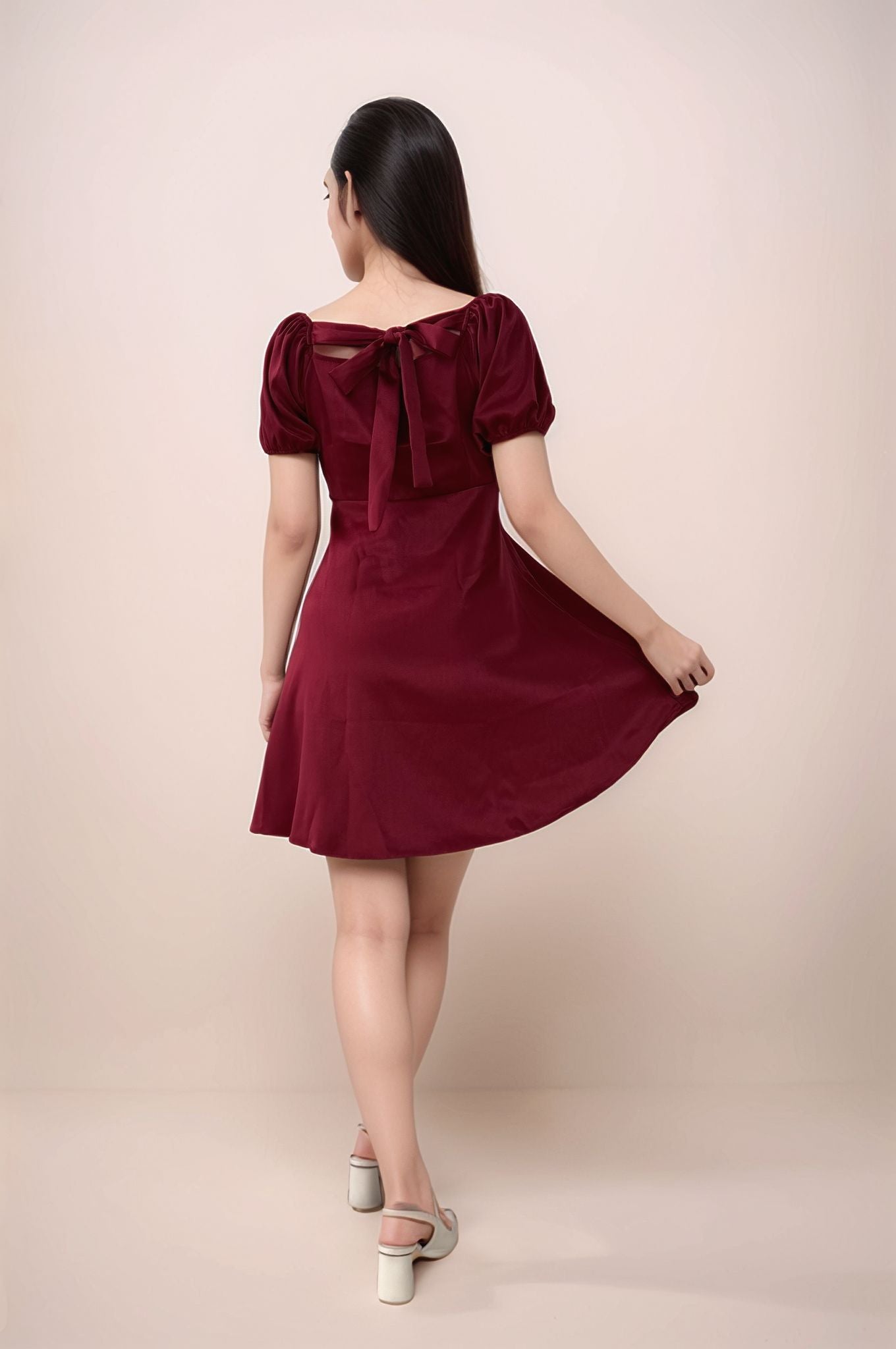CAMILIA A-LINE TIE RIBBON DRESS - RED