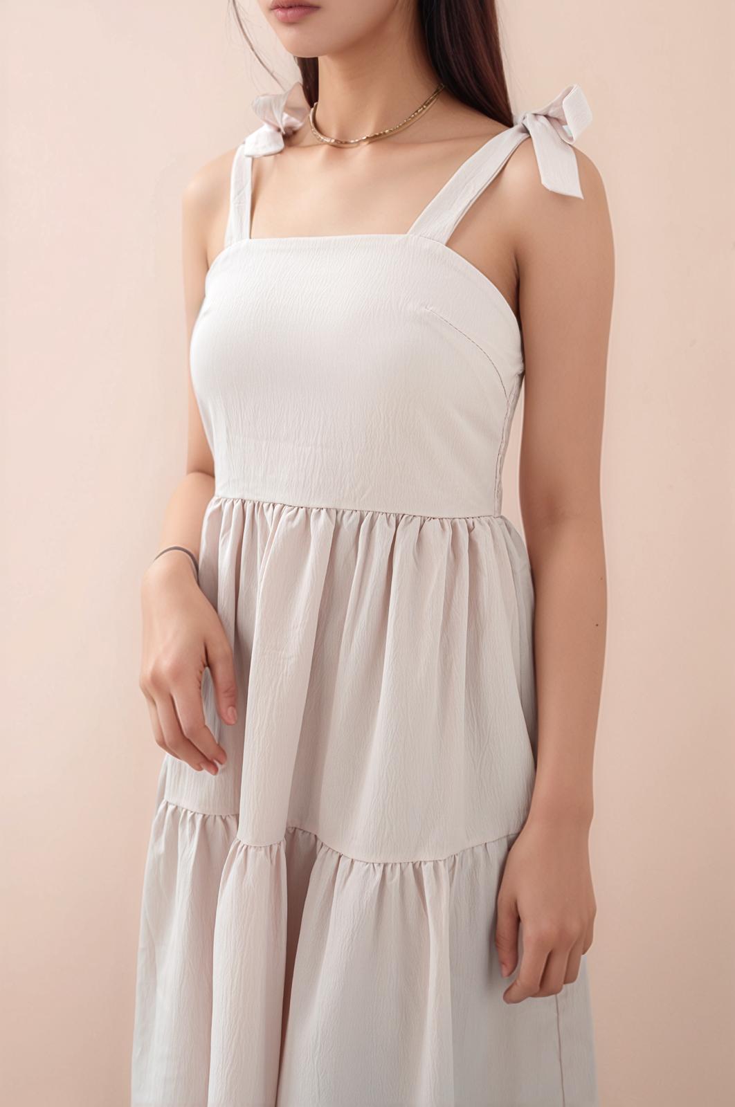 AMELIA TIE RIBBON TIERED MIDI DRESS