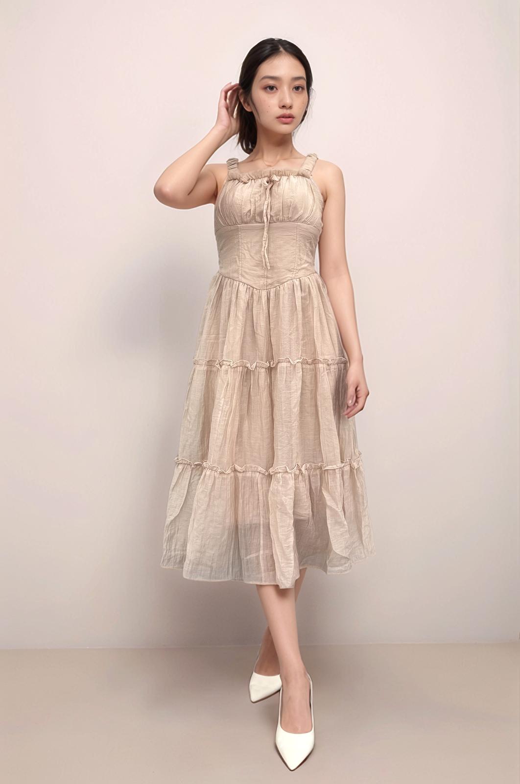 OLIVIA BUBBLE STRAPS MAXI DRESS