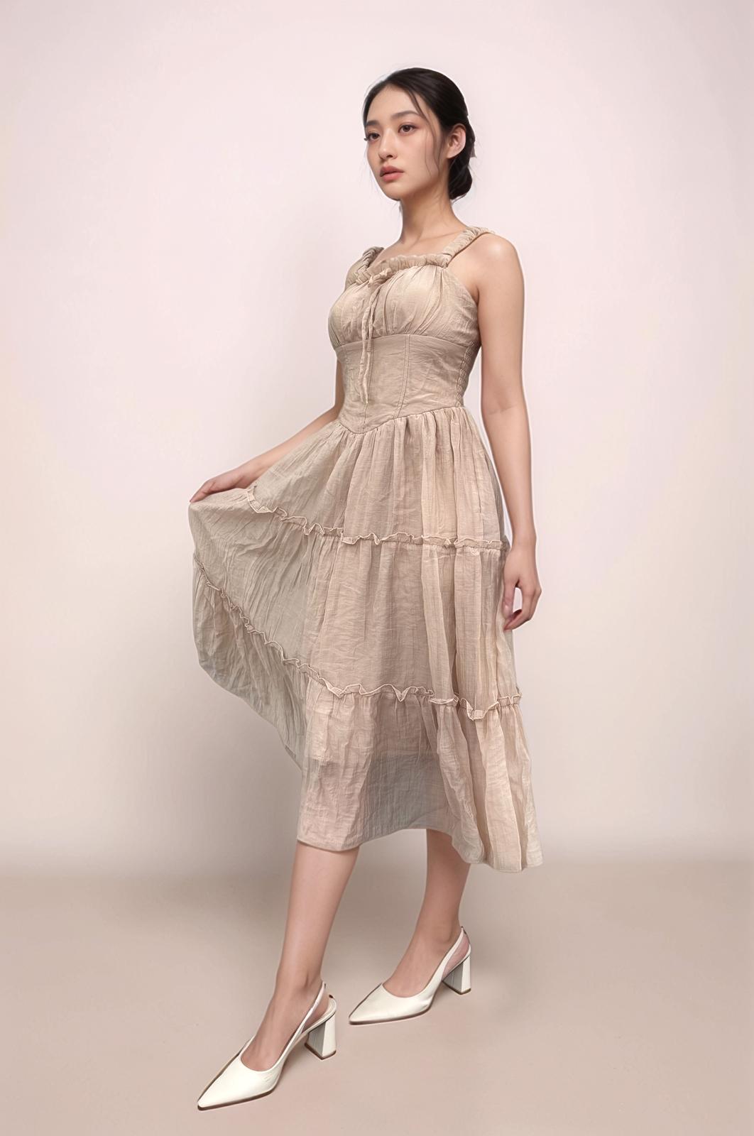 OLIVIA BUBBLE STRAPS MAXI DRESS