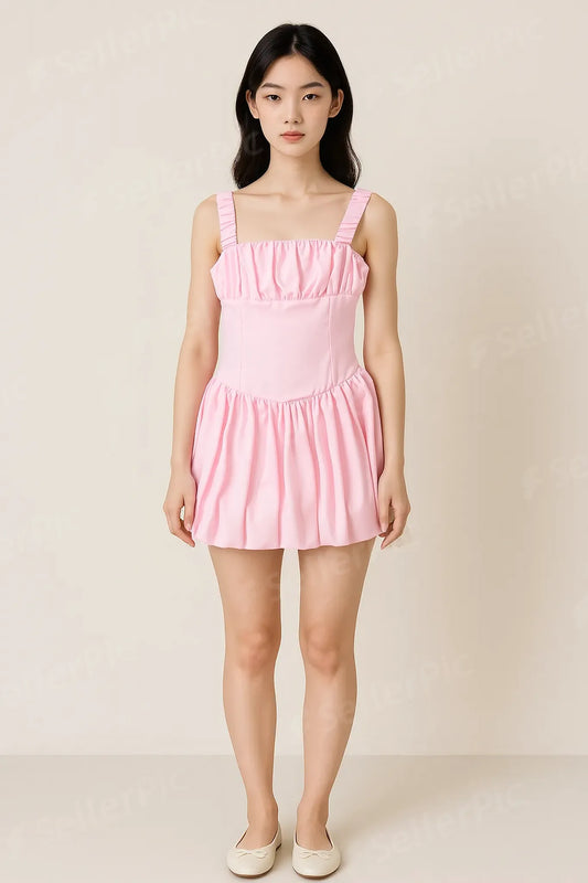 HOLLY RUCHED BUBBLE DRESS - Pink